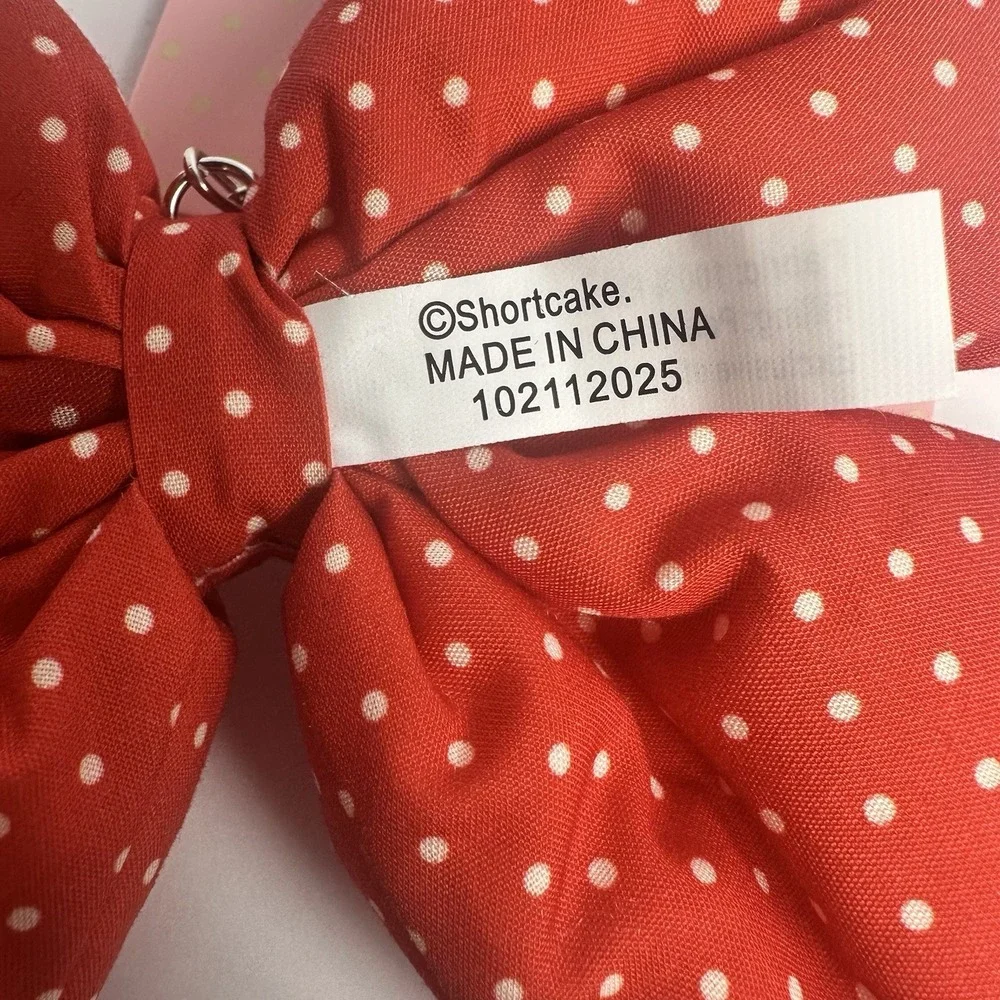 Strawberry Shortcake Red Polka Dot Bow Keychain Bag Charm Cute Kawaii